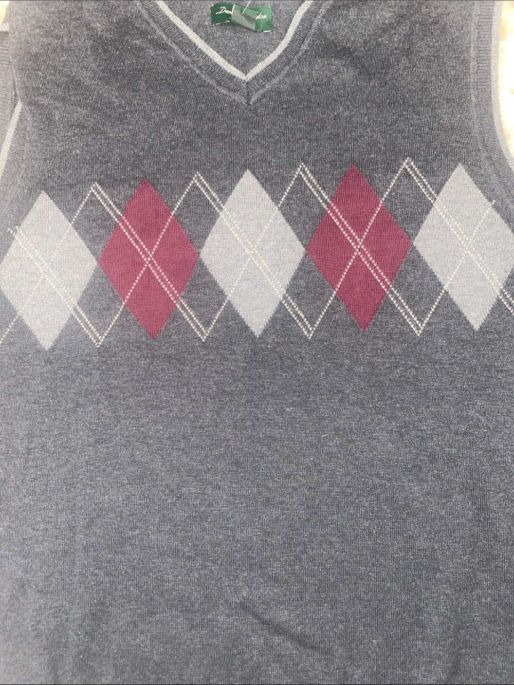Vintage David Taylor Cotton Gray Argyle V-Neck Sweater Vest - Picture 4 of 5